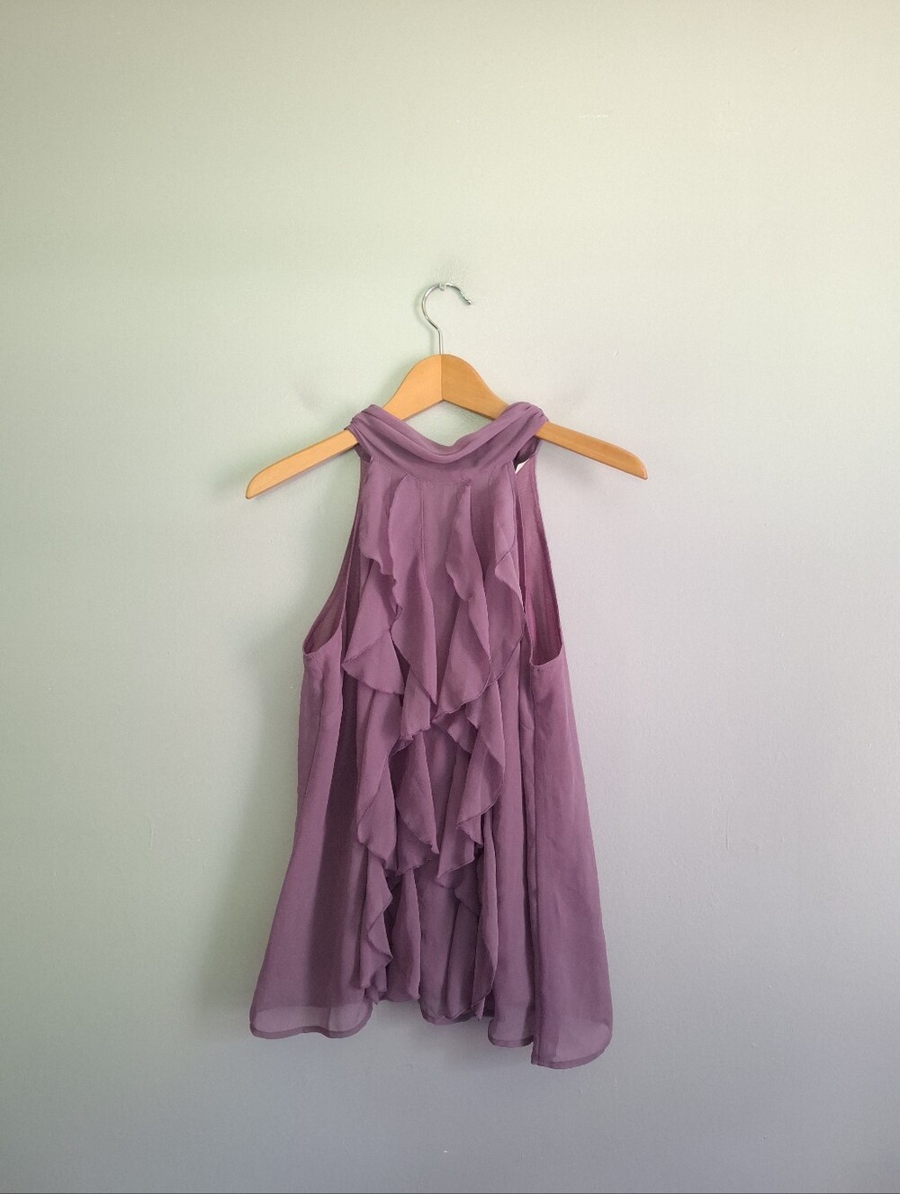 Adiva Purple Ruffle Front High Neck Top
